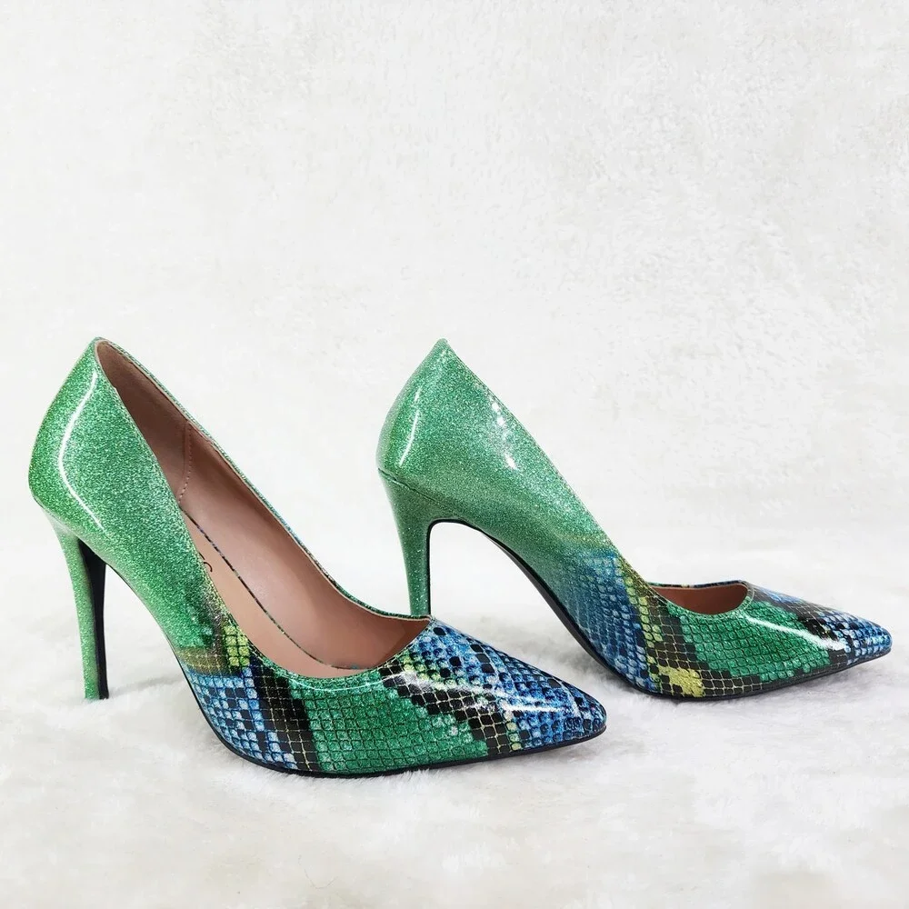 NIB Fabio Green Glitter Ombre Patent 4" High Heel Shoes Pointy Toe Pump US 7-13 - Picture 6 of 10